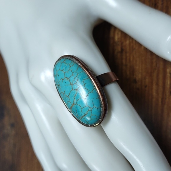 Turquoise Howlite Copper Ring - Picture 2 of 6